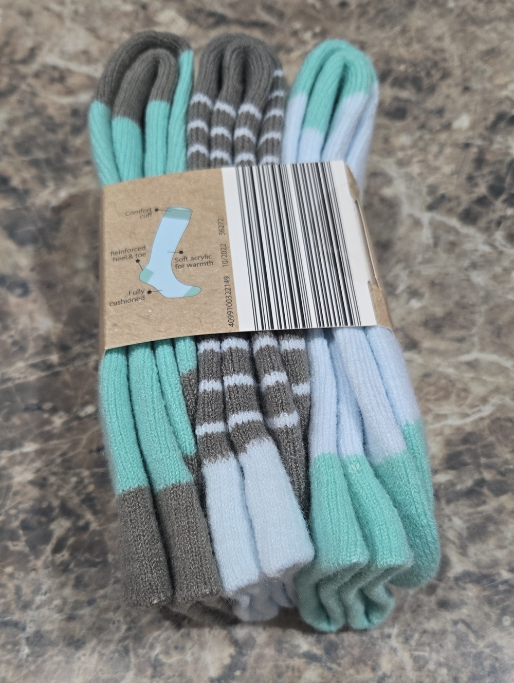 Women's Cushioned Crew Socks - Mint Green & Gray - 3 Pack